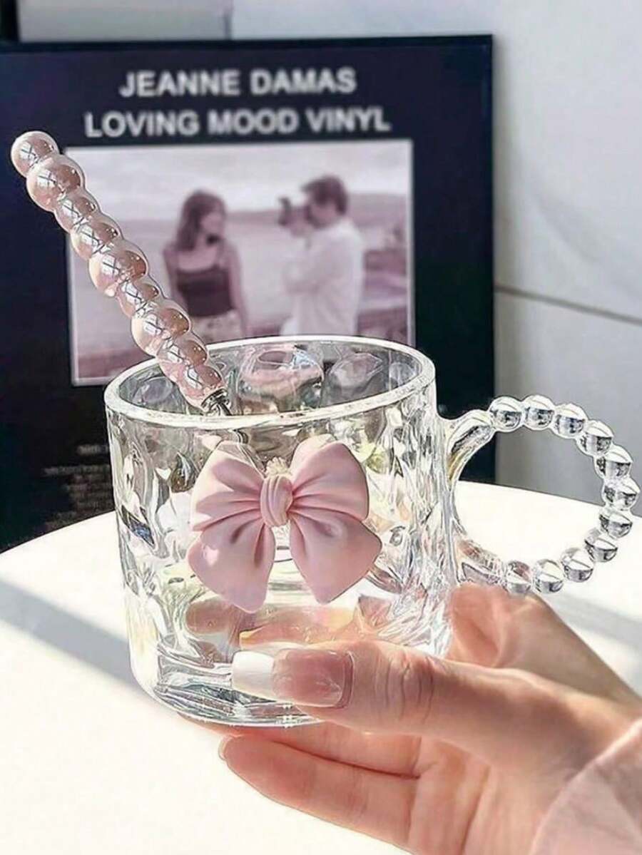 1个蝴蝶结透明玻璃杯，可作牛奶杯、果汁杯、咖啡杯，可作伴娘礼物、生日礼物、学生毕业礼物、拍照道具装饰 - 無色 - 查看 1