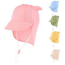 Baby Sun Grid Hat With Neck Flap Adjustable Baby Boys Girls Summer Beach Hat For Traveling Hat - Small Checkered Ear Beach Hat - View 2