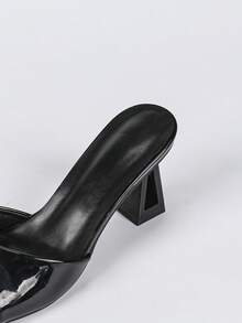 Women's Black Square Toe Slip-On Elegant Wedding Party Sexy Personalized Casual Street Fashion Asymmetric High Heel Sandals - Black - View 7