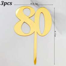 1pc/3pcs Minimalist Gold Acrylic Number 18 21 30 40 50 60 Anniversary Birthday Party Cake Topper - Multicolor - View 22