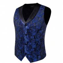 Men's Golden Yellow  Paisley Tuxedo Vest And Tie Set – Perfect For Weddings, Proms, And Formal Events - 寶藍色 - 查看 1