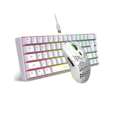 HXSJ 有线键盘鼠标套装，68键薄膜键盘，黑白双色RGB背光，USB即插即用，ABS材质，适用于家庭、办公和游戏（型号：V200 + J900）