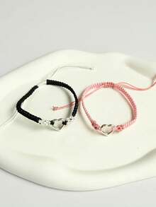 1 件甜美简约编织绳心形手链，适合作为情侣礼物情人节、妈妈、母亲、母亲节、礼物 - 黑色 - 查看 8