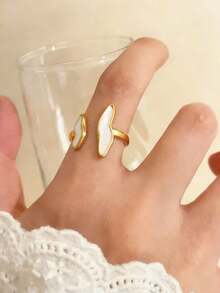 1pc Stainless Steel Dual-Tone Drip Glaze Open Ring, Adjustable Size, Fashion Elegant Casual Jewelry Accessory For Women, Suitable For Daily, Party, Commute Wear - Multicolor - View 12