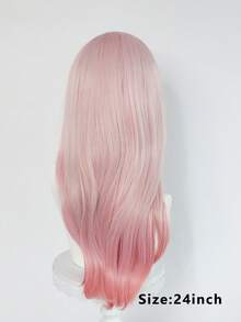粉色渐变长卷发假发，带刘海，高品质耐热发丝，多功能假发，适合动漫角色扮演和韩流偶像造型 - 粉色 - 查看 6