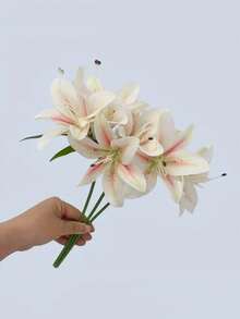 MEHELANY 6朵/1支装白色仿真百合花，逼真花卉装饰，适用于家居装饰、花束、DIY婚礼新娘礼物、生日派对用品、桌面装饰、庭院装饰、婚礼装饰、花束、仿真花、返校装饰 - 香檳色 - 查看 5