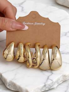 1 Set Fashionable Geometric CCB Earrings, Versatile Daily Wear Gift For Friends On Holidays And Birthdays - Yellow Gold - View 4