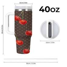 1 Piece Dark Brown Polka Dot & Cherry Print Car Tumbler, For Retro Sweet & Cool Style Enthusiasts, Insulated & Leak-Proof & Portable, Stunning Design, Ideal For Retro Outfits And Gifting. - trắng - Xem 2