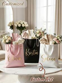 Custom Name Tote Bag Personalized Tote Bridesmaid Tote Wedding Gift Bag Bridal Party Tote Bachelorette Tote Reusable Gift Bag - Multicolor - View 2