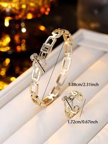 1 件简约时尚水钻镶嵌开口手镯 - 銀色 - 查看 11