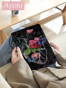 Ayotu 1pc Black English, Flower Heart Tablet Case & Kindle E-Book Case Compatible With IPad 10th Generation, 11/Air 4th/Air 7th/9.7 Inches, Compatible With Samsung Galaxy Tab A9 Plus, Kindle (11th Generation-2024 Release)(6 Inch), Kindle Paperwhite 12th Gen 2024, Great Holiday Gift, Stylish And Simple Pattern. - Multicolor - View 3