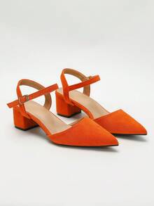 Women's Summer Chunky Heel Pointed Toe Sexy Mule Shoes, New Spring/Summer Suede Comfortable Closed Toe Backstrap Elegant Versatile Pointed High Heel Sandals,Mothers Day Gift - Orange - View 3