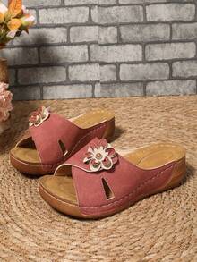 Sandal đế bằng nữ với họa tiết hoa 3D, đế dày, siêu nhẹ, sandal đế xuồng phong cách bohemian cho kỳ nghỉ và hoạt động ngoài trời. - Hồng - Xem 5