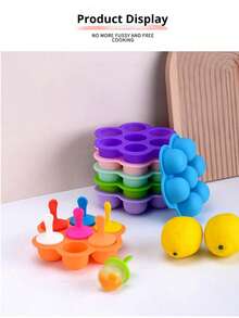 1个硅胶七孔冰棒模具，多功能硅胶冰棒模具，冰淇淋模具，DIY儿童自制冰淇淋模具，家用多功能冰淇淋模具，厨房用具，冰棒，水果，冰淇淋，刨冰，冰块，婴儿辅食，布丁，蛋糕，食品，家庭，厨房，家居 - 彩色 - 查看 13