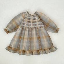 Spring & Autumn New Baby Girls Dress, Toddler Girls Floral Jacquard Long Sleeve Sister Matching Dress, Fashionable Casual Versatile Skirt - Khaki - View 4