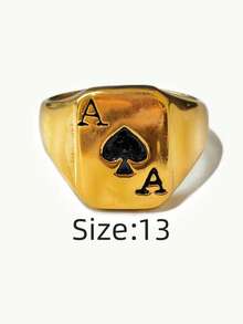 1枚黑桃A扑克牌图案男士休闲小众风格不锈钢镀层戒指，经久耐用，防水不褪色，防过敏，适合日常时尚复古装扮搭配。 - 撲克男士戒指 - 查看 12