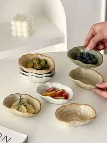 1pc Asymmetrical Shaped Ceramic Small Plate, Japanese Retro Style Dessert Snack Cake Plate, Rustic Ceramic Small Dish, Suitable For Restaurant, Living Room, Kitchen, Cafe - Multicolor - View 4