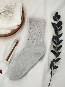 1 Pair Women's Luxury Crystal Embellished Socks, High-Quality Rhinestone Decorated Fashion Socks - Multicolor - View 11