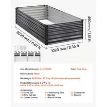 2 Pack Galvanized Raised Garden Beds, 6.67 X 3.35 X 1.51 Ft, Rectangular Metal Planter Boxes Kit Outdoor, Elevated Planting Box With Gloves, Alu-Zinc, For Growing Flowers Vegetables, Dark Gray - Bộ 2 món màu xám đậm, kích thước 80*40*19 inch. - Xem 11