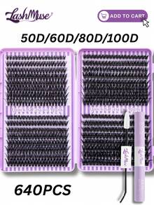 1088pcs/448pcs/640pcs False Eyelashes Set, High Capacity Individual Lash Clusters, 50D/60D/80D/100D/120D/150D/200D D-DD Curl Lashes, 0.31-0.63inch, DIY Fake Lashes, With Lash Glue, Natural & Thick, Delicate & Lightweight, Super Soft, Reusable, Individual Cluster Lashes, Eyelash Extension Kit, Suitable For Travel, Daily Wear (Beginner Friendly), Wedding, Date, Party, Holiday, Also Great As Christmas/Halloween/Gift Lashes Set - 黑色 - 查看 10