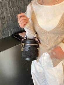 Niche Design Women's New Handbag, High-End Fashionable Crossbody Bag, Versatile Shoulder & Top Handle Cylindrical Bag - Black - View 3