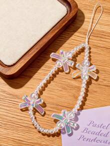 1 pieza Cordón para teléfono con mariposa iridiscente de cuentas, cadena de muñeca transparente y femenina, dije para bolso - Multicolor - Ver 5