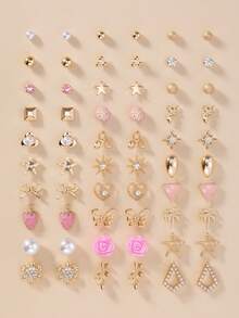 30 Pairs Women's Delicate Metal Tree, Shell, Pearl, Heart Shaped Earrings Gift Set - Multicolor - View 1
