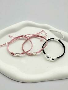 1 件甜美简约编织绳心形吊坠手链，适合作为情侣礼物情人节、妈妈、母亲、母亲节、礼物 - 彩色 - 查看 7