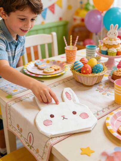 10/20/40pcs Rabbit Pattern Paper Napkins, Baby Shower Party Decorative Napkins, Disposable Paper Towels And Washcloths