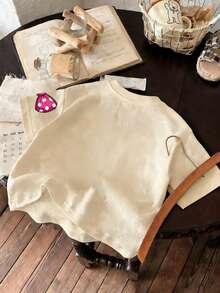 [Easter] - Young Girl Cartoon Print T-Shirt, Suitable For Holiday Wear, Casual Wear, Street Style, Fashionable Girls' Summer Top. Ideal Easter Gift For Kids, Perfect Outfit To Celebrate Happy Easter! - Apricot - View 5