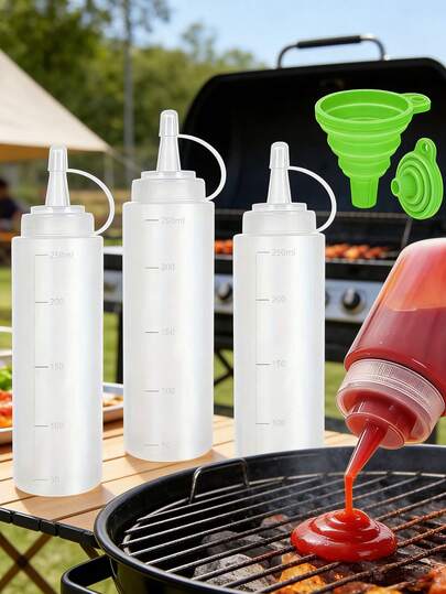 5/3/1PC Graduated Squeeze Bottles, Kitchen And Catering Condiment Jar Set, Includes Condiment Jars, Sauce Dispensers, Salad Dressing Bottles, Thickening Squeeze Bottles, And Seasoning Jars, Suitable For Salads, Barbecues, Baking, Grilling, Camping, Picnics-The Perfect Indoor And Outdoor Kitchen Appliance.
