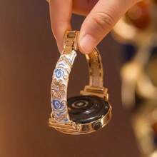 Light Luxury Oil Painting Metal Linked Strap Suitable For Galaxy Watch 7/6/5/4 Strap 40 Mm 44mm 47mm 46mm 41mm,Galaxy Watch 5 Pro 45mm,Galaxy Active 2,Galaxy The Watch 3,18/20/22mm, Compatible With HW Watch 5/4/3/2/1 And GT5/4/3/2, As Well As HW Watch Fit3/Fit4 And HW Band 8/9/10NFC - Gold - View 6