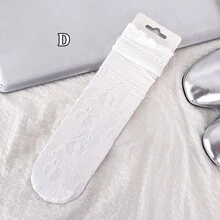 1/3/6 Pairs Women White Lace Hollow Out Socks, Heart Pattern Mid-Calf Socks, Sweet Lolita Style Socks, Straight Tube Socks Without Heels - White - View 32