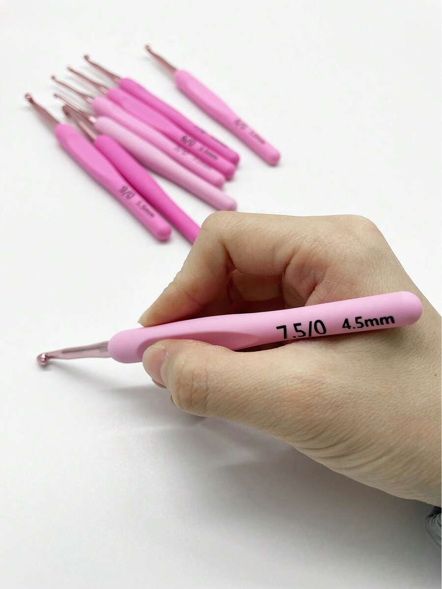 Set de 8 ganchos de ganchillo de color rosa, degradado de color macarrón, con marcas de medición, mangos de goma suave antideslizante que se adaptan a la forma de la mano, tamaños de 2.5mm a 6.0mm, adecuados para principiantes - Agujas de crochet de 2,5-6,0 mm, paquete de 8 piezas - Ver 1
