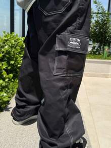 APPROVE Men's Cargo Pants, Black Jeans, 5 Pockets, Wide Leg, Streetwear Style. - 黑與白 - 查看 1