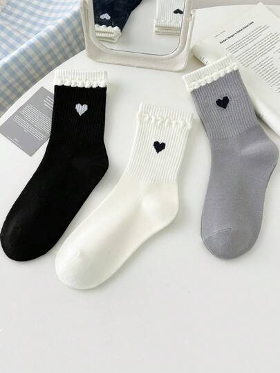 3 Pairs Casual Versatile Sporty Striped Mid-Calf Socks