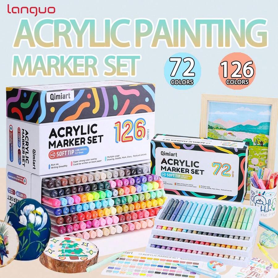 72/126 Color Marker Pen Gift Set By Langguo, 0.7mm Soft Tip, Precise Color High Capacity Ink, Double-Layer Transparent Crystal Body, Suitable For Glass, Ceramic, Plastic, Wood, Stone, Fabric, Paper, Excellent Color Coverage, Creative Gift, Back To School 2026 Art Supplies