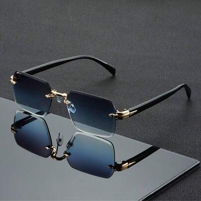 Men's Fashion Decorative Gold Plastic , Solid Color Pattern, Retro Style, Square Frameless Glasses, Suitable For Daily Use, Driving, Hiking, Summer Beach, Outfit Matching, Street Photography, Various Festivals, Parties, Can Be Used As Gifts, Fit For All Face Shapes, High-Quality Glasses, Fashionable Accessory
