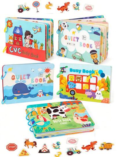 1 Pc Montessori Silent Book, Suitable For Children - Preschool Learning Activity Book - Sensory Toys - Kindergarten Educational Toys, Suitable For Children, Schools, Students, Stationery, Learning Supplies