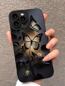 精密穿孔边缘黑色蝴蝶花卉彩绘防震手机壳，兼容 P14 Pro Max、P13、P11、P12、XR、7/8、GES2、XS、P15、P16、P16 Pro，Galaxy S24、A03s、A03 Core、A04、A12、A13、A14、A21s、A22、A23、A24、A32、A33、A34、A51、A52、A53、A54、A71、A72、A73、S20 FE、S21、S22、9、9A、10A、10C、Note 9、Note 10、Note 11、Note 12、12C - 彩色 - 查看 1