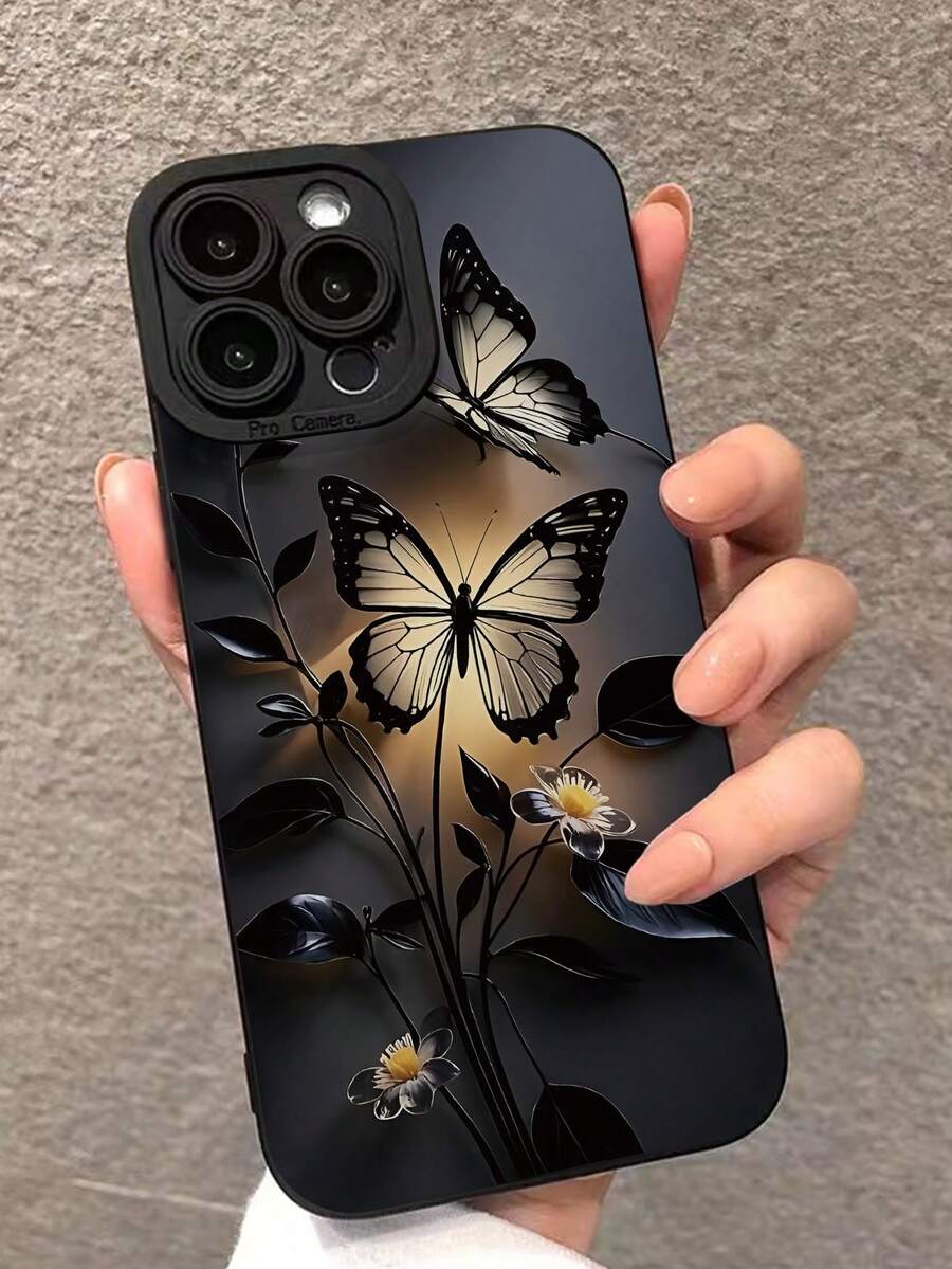 精密穿孔边缘黑色蝴蝶花卉彩绘防震手机壳,兼容 P14 Pro Max、P13、P11、P12、XR、7/8、GES2、XS、P15、P16、P16 Pro,Galaxy S24、A03s、A03 Core、A04、A12、A13、A14、A21s、A22、A23、A24、A32、A33、A34、A51、A52、A53、A54、A71、A72、A73、S20 FE、S21、S22、9、9A、10A、10C、Note 9、Note 10、Note 11、Note 12、12C - 彩色 - 查看 1