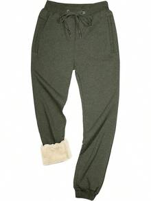 Men's Warm Sherpa Lined Fleece Sweatpants For Active Jogging - Army Green - View 9