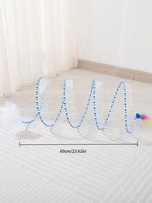 1个可折叠猫隧道玩具，带铃铛和羽毛，猫咪互动娱乐玩具 - 彩色 - 查看 2