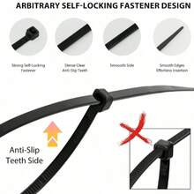 100pcs Multi-Size Black Nylon Self-Locking Cable Ties, 8 Inch + 6 Inch + 4 Inch, Multi-Purpose Wire Management, Suitable For Home, Office, Garden, Workshop - Cable Ties - View 4