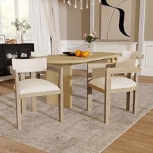 Deux chaises de salle à manger en bois massif, confortables et respirantes, idéales pour les salles à manger, les salons et les cafés. Style moderne, revêtement en lin, couleur naturelle. - Blanc - Voir 3