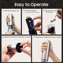 1pc Electric Salt And Pepper Grinder, One-Handed Automatic Adjustable Stainless Steel Grinder, Automatic Pepper Grinder, Adjustable Electronic Pepper Grinder For Kitchen (Batteries Not Included) - Silver - View 3