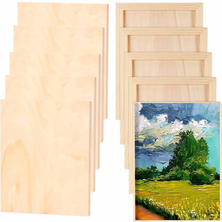 10pcs 8" X 12" Unfinished Wood Canvas Panels, Painting Boards For Art And Craft Projects - Beige - View 1
