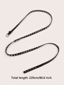 1条Y2K暗黑风格双层细腰带，加长款，配有朋克金属扣和铆钉，适合日常穿着 - 黑色 - 查看 3