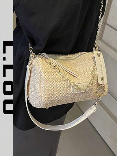 2026 New Arrival Niche Design Fashion Straw Handbag, Casual Versatile Chic Chain Shoulder Tote Bag