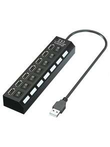 7端口USB 2.0集线器，带独立开关，高速USB分线器扩展坞，适用于笔记本电脑、台式机、U盘、鼠标、键盘，支持即插即用（不支持设备充电） - 查看 6